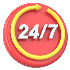 24 hours icon. Open all day. 3D illustration.