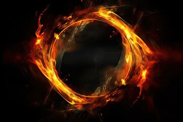 frame inferno form fire hole dynamic gold energy fiery background fantasy background blaze black ring Fire glow flames circle abstract bright fractal magic burn wheel gold circle black round light - obrazy, fototapety, plakaty