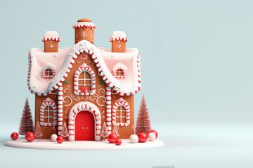 Beautiful Christmas gingerbread house. Copy space.
