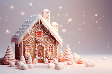 christmas gingerbread house with christmas tree