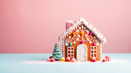 gingerbread house with christmas tree