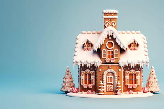 Beautiful Christmas gingerbread house. Copy space.