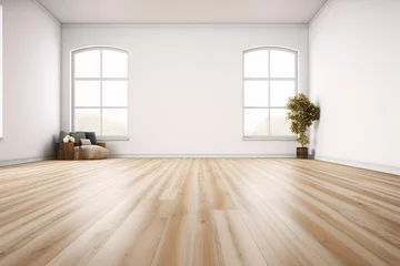 Deurstickers floor decorative abstract hardwood contemporary flooring background empty white apartment emptiness architecture clean Oak decor board wood domestic brown horizontal beech in wall floor design home © akkash jpg
