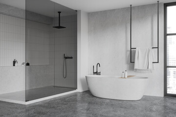 Fototapeta na wymiar White bathroom corner with tub and shower