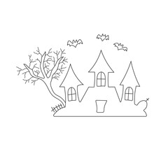 Hand drawn Kids drawing Cartoon Vector illustration spooky castle icon Isolated on White Background