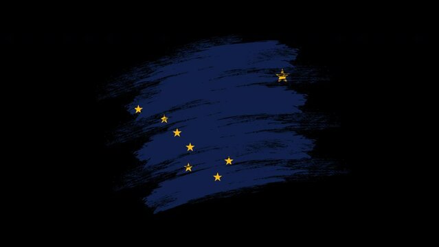 4K Paint Brush Alaska Flag with Alpha Channel. Waving Brushed Alaskan Banner. Transparent Background Texture Fabric Pattern High Detail.