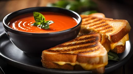 Fotobehang A bowl of creamy and comforting tomato soup with grilled cheese sandwich © Andrejs