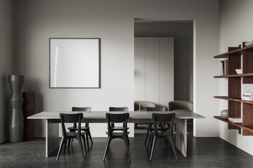 White home living room interior with decoration and dinner table, mockup frame