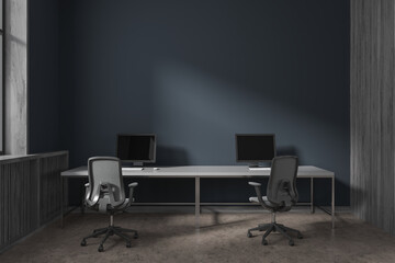 Blue and wooden open space office