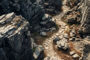 Fototapeta na wymiar Top view of a path that passes between the rocks generative ai