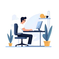 Fototapeta premium Minimalist character illustration of a person working in front of a laptop