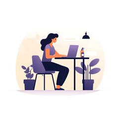 Minimalist character illustration of a person working in front of a laptop