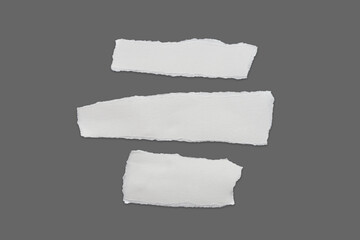 Recycled paper craft stick on a gray background. Set of paper torn on gray, White paper torn or ripped pieces of paper isolated on gray background with clipping path.