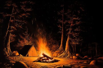 campfire mountain boyscou side torch park light wood balefire space arson fire night flames forest Night stake pyromania campfire smoke camping beach heat stick meditation left available ash warmth - obrazy, fototapety, plakaty