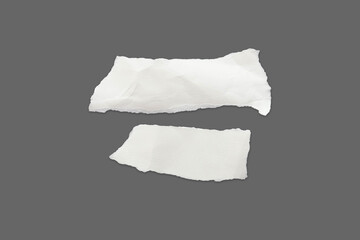 Recycled paper craft stick on a gray background. Set of paper torn on gray, White paper torn or ripped pieces of paper isolated on gray background with clipping path.