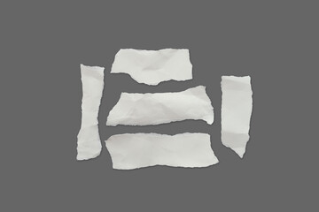 Recycled paper craft stick on a gray background. Set of paper torn on gray, White paper torn or...
