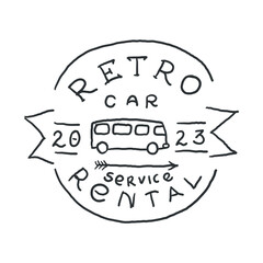 Car Rental Van Vintage Logo Label hand Drawn. Vector