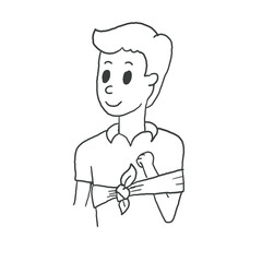 Cartoon Human With Broken hand. Vector