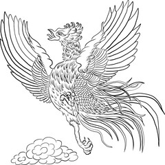 Beautiful line art of Phoenix for tattoo  design on background.Phoenix vector for printing on shirt.Phoenix vector illustration for doodle art and coloring book on white isolated background.paper cut.