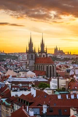 Poster Aerial view of Prague cityscape during sunset. The Church of Our Lady before Tyn in the foreground. © Ondrej Bucek