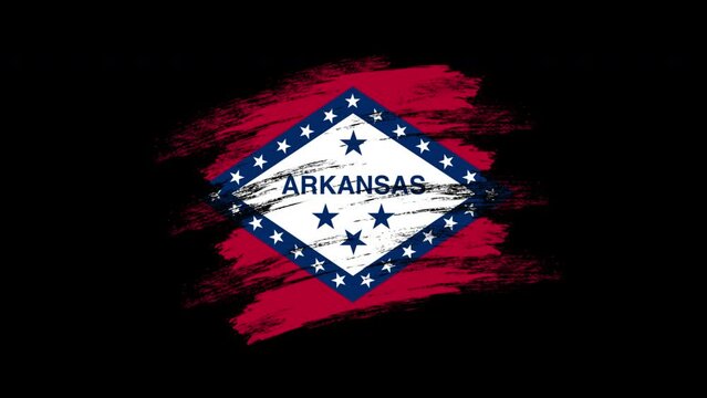4K Paint Brush Arkansas Flag with Alpha Channel. Waving Brushed Arkansan Banner. Transparent Background Texture Fabric Pattern High Detail.