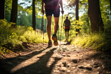 Summer hike with friends: enjoying the Nordic walking journey