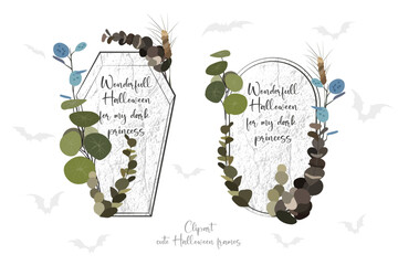 Clipart Halloween frames with elegant plants 