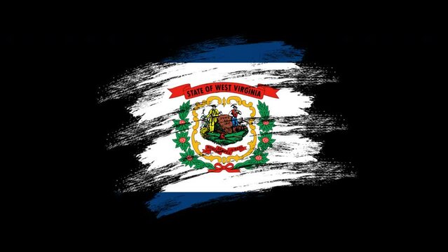 4K Paint Brush West Virginia Flag with Alpha Channel. Waving Brushed West Virginian Banner. Transparent Background Texture Fabric Pattern High Detail.