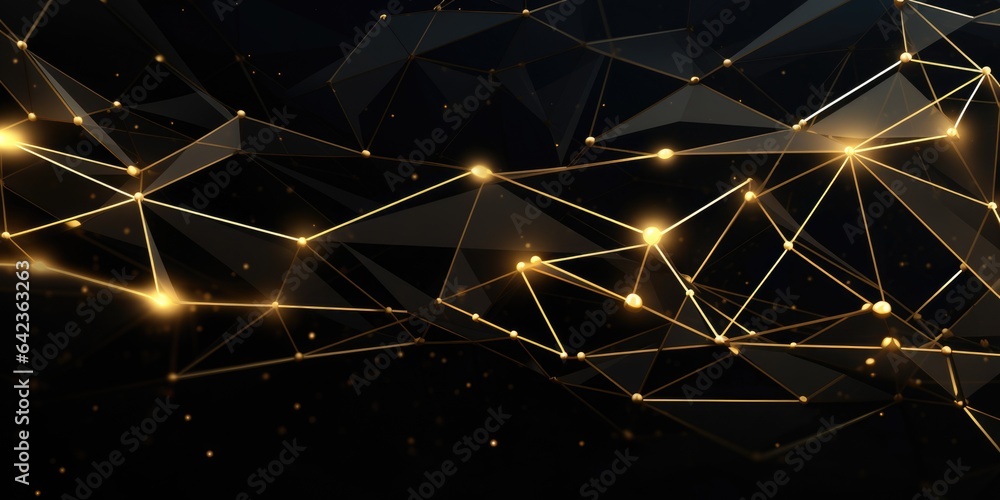 Poster 3d network connections with plexus design black and gold color background wallpaper. generative ai i