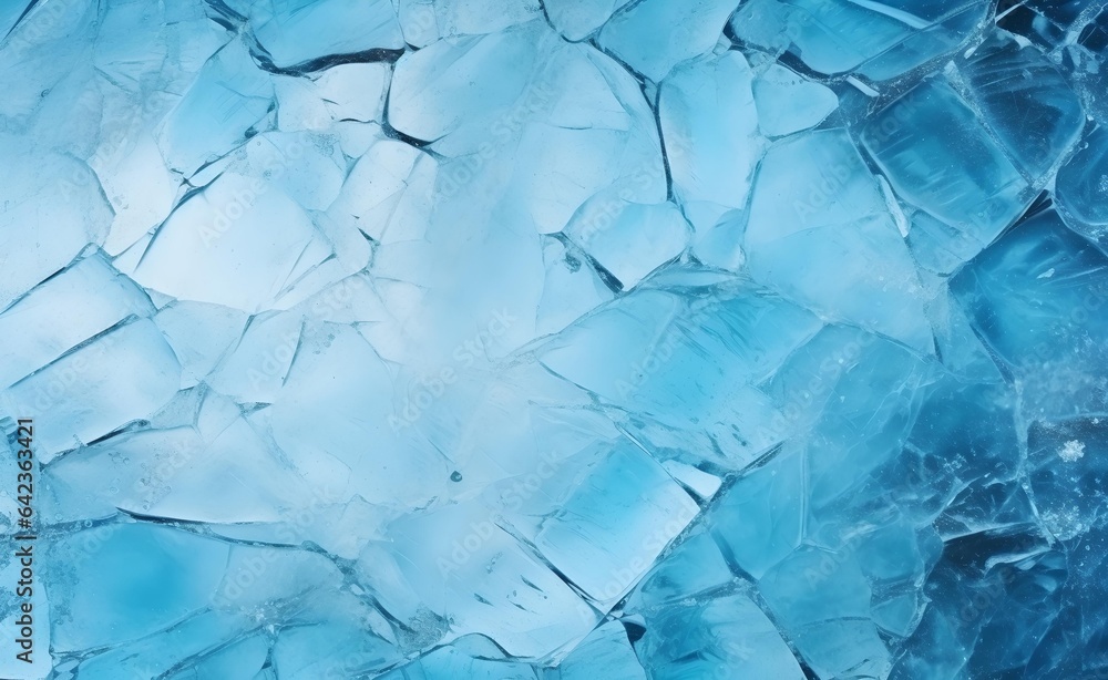 Poster abstract ice background. blue background with cracks on the ice surface.