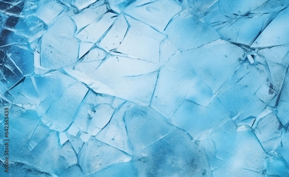 Poster abstract ice background. blue background with cracks on the ice surface.