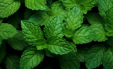 Green fresh mint leaves background.