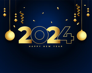 2024 new year greeting card with xmas ball and ribbon