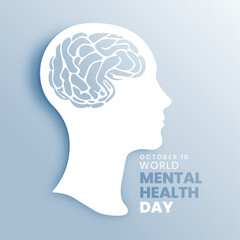 world mental health day poster with human head in papercut art