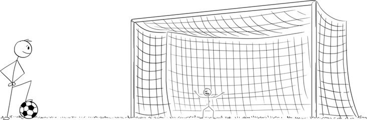 Business Goal Soccer Metaphor, Vector Cartoon Stick Figure Illustration