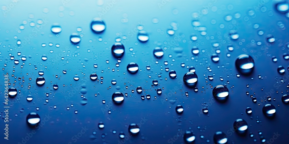 Poster close up of crystal clear raindrops on glass surface. nature patterns on windowpane. refreshing rain