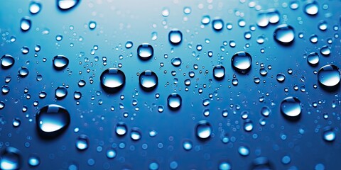 Close up of crystal clear raindrops on glass surface. Nature patterns on windowpane. Refreshing rain. Macro shot of glistening water drop