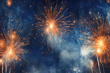 Fotobehang new dark year Year's eve fireworks year's background texture year new 20 Eve sky Party firework Silvester rustic panorama 2024 night new long year banner fireworks background New New blue fireworks © akkash jpg