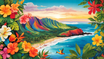 Fototapeta na wymiar Hawaiian Paradise: A Vibrant Celebration of Aloha