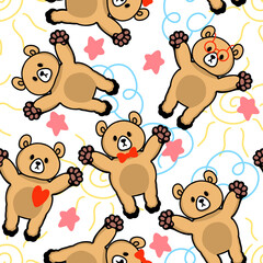 Cute Bear Seamless Pattern. Hand Drawn pattern for children