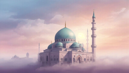 Tranquil Mosque Silhouette: Majestic Beauty in Pastel Hues