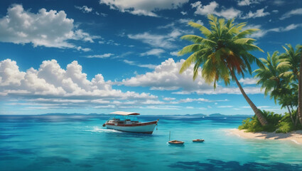Fototapeta na wymiar Summer Serenity: Boat on Turquoise Waters