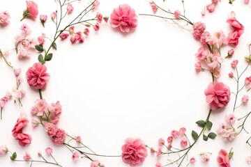 Fototapeta na wymiar flower day flowers leaf day eucalyptus white top made eucalyptus lay branches mothers Flowers womens Valentines composition Flat day background pink Frame concept flor