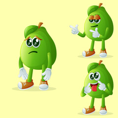 Cute guava characters with different facial expressions