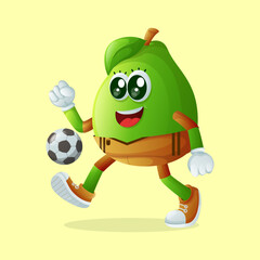 Cute guava character playing soccer