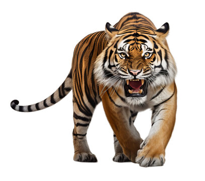 Angry bengal tiger on transparent background PNG