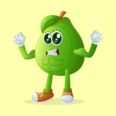 Cute guava character showing off his muscles