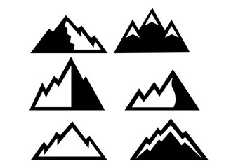 Vector illustration set of simple mountain line icon, silhouette peak of rocky mountains.
