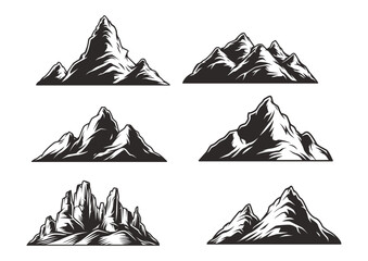 Vector illustration set of silhouette peak of rocky mountain icon.
