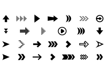 Vector illustration of different style black arrow collection used for web design elements icon.
